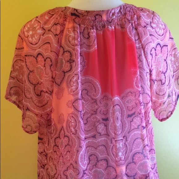 Butterfly Sleeve Sheer V-Neck Coral Top - Picture 9 of 10